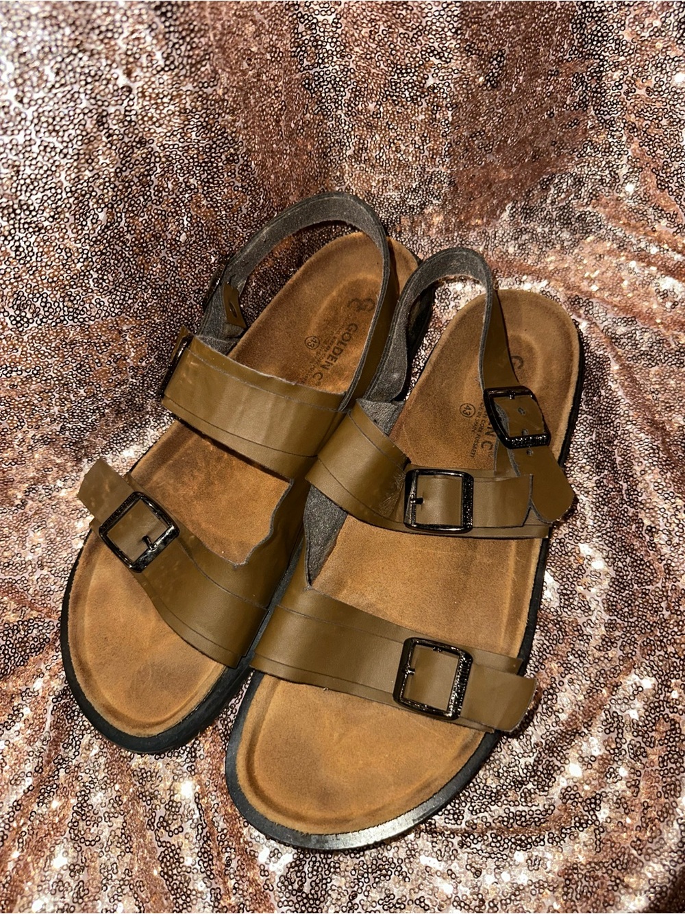 Birkenstock Men's Brown Triple Buckle Leather Sandals